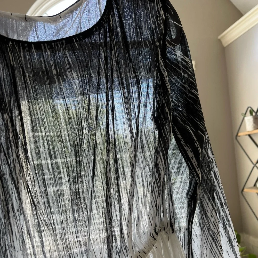 P.C.F. Petites by Hal Ferman 70's Vintage BW Patterned Sheer Midi Dress - Picture 6 of 8